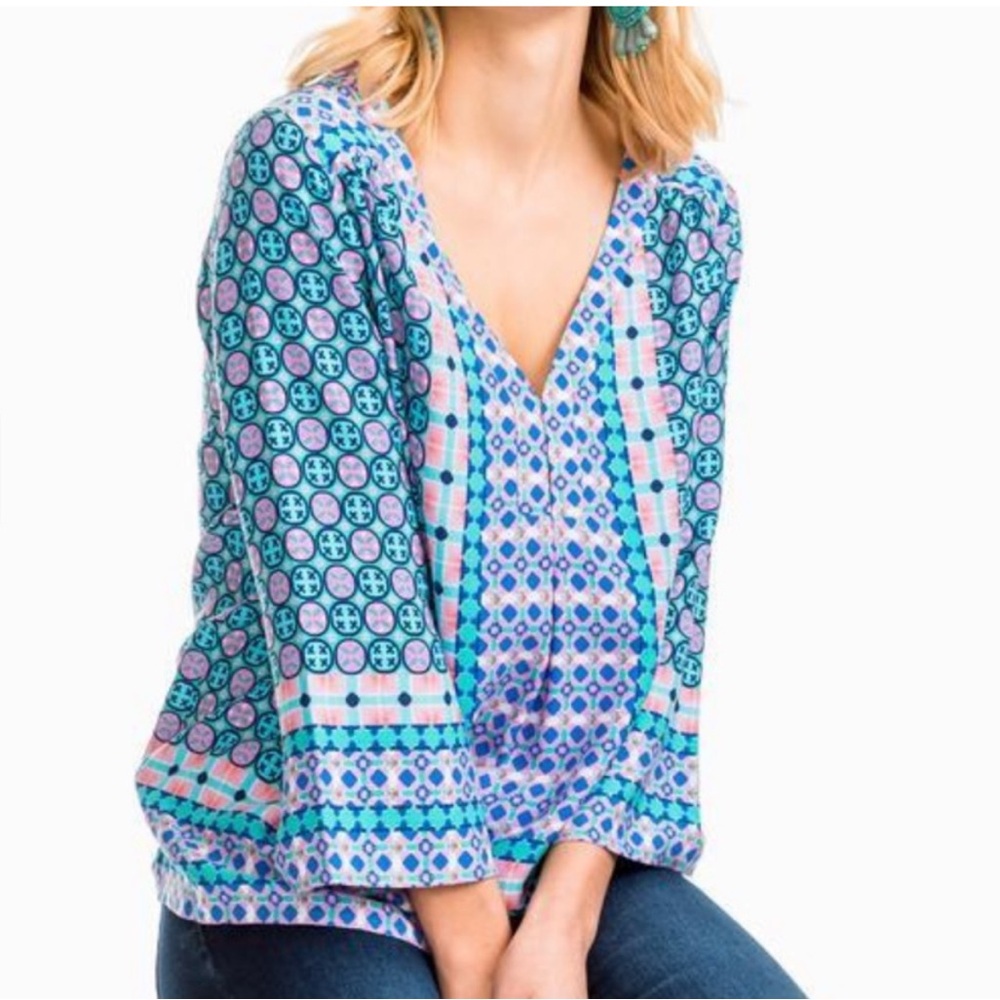 Southern Tide Evelyn Top Blouse in Tropical‎ Pam Green Womens Size Small